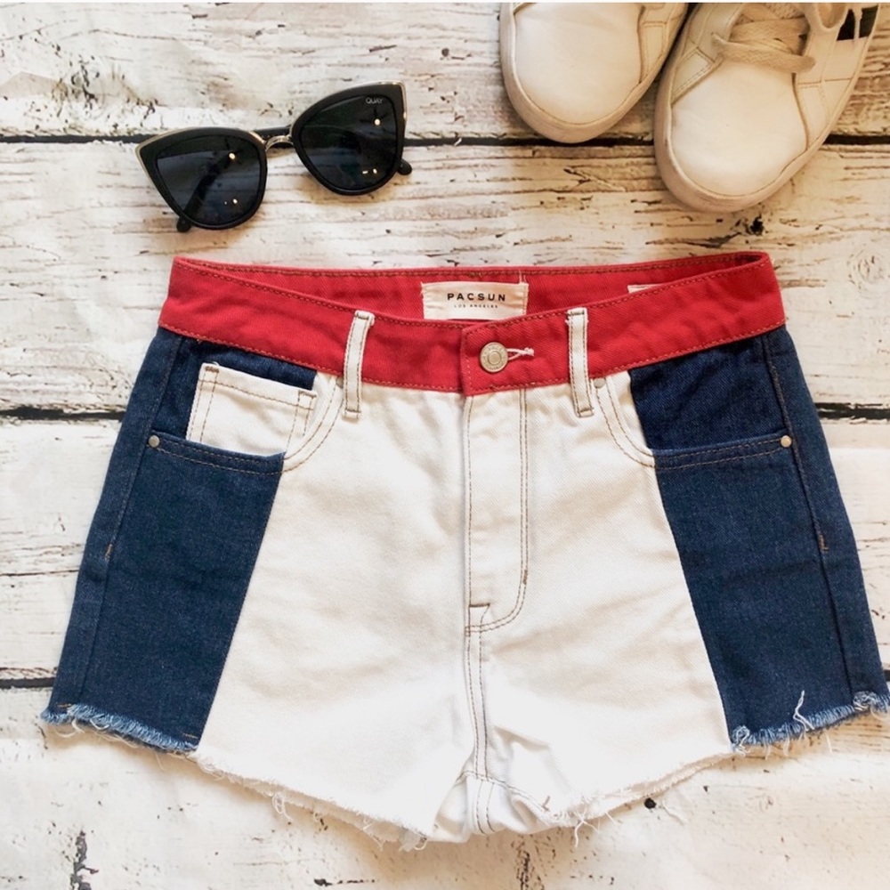 Pacsun Red White & Blue High Waisted Denim Shorts